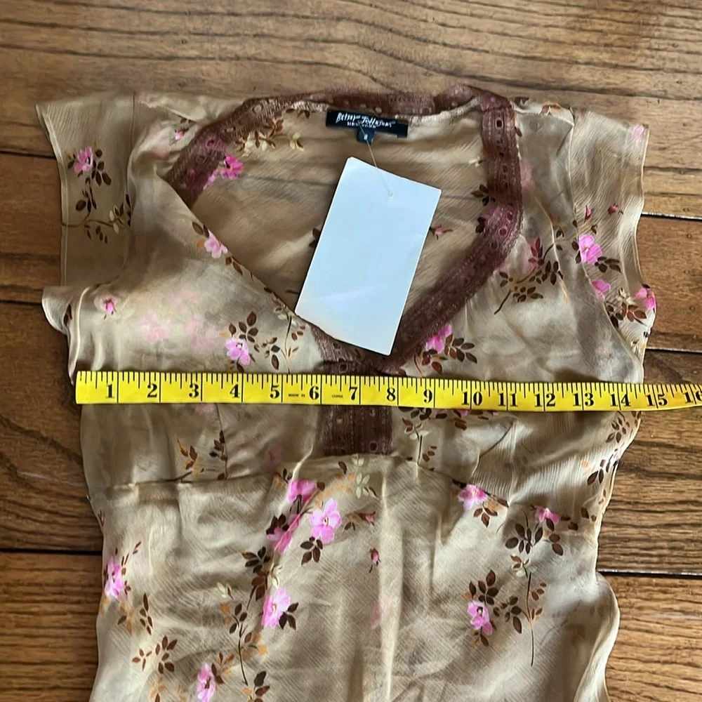 Vintage Betsy Johnson Shear Tan Floral Size S Dress New With Tag - Picture 11 of 12